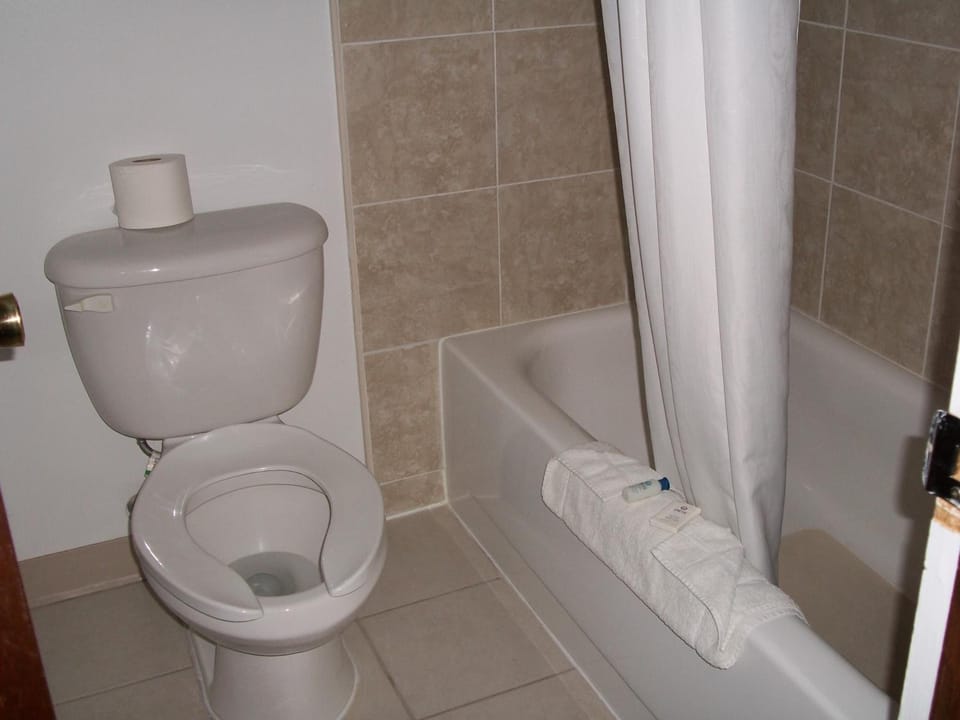 Combined shower/tub, hair dryer, towels