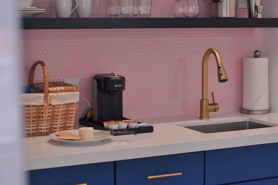 Economy Studio, Ensuite, Pool View (Room 5: The Barbie Suite) | Private kitchen | Microwave, coffee/tea maker, toaster, cookware/dishes/utensils