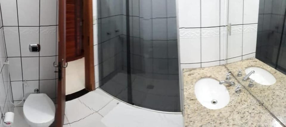 Shower, towels, soap, toilet paper