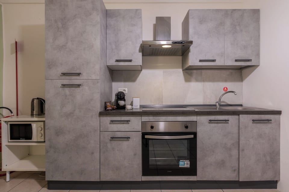 Apartment | Private kitchen | Fridge, microwave, oven, stovetop