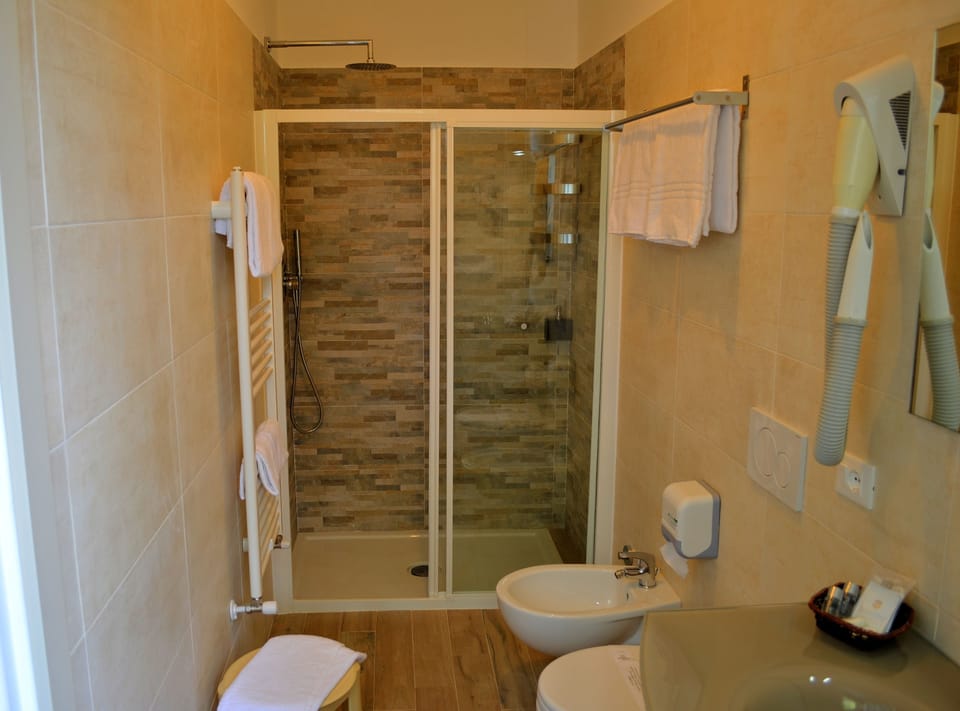 Rainfall showerhead, free toiletries, hair dryer, bidet