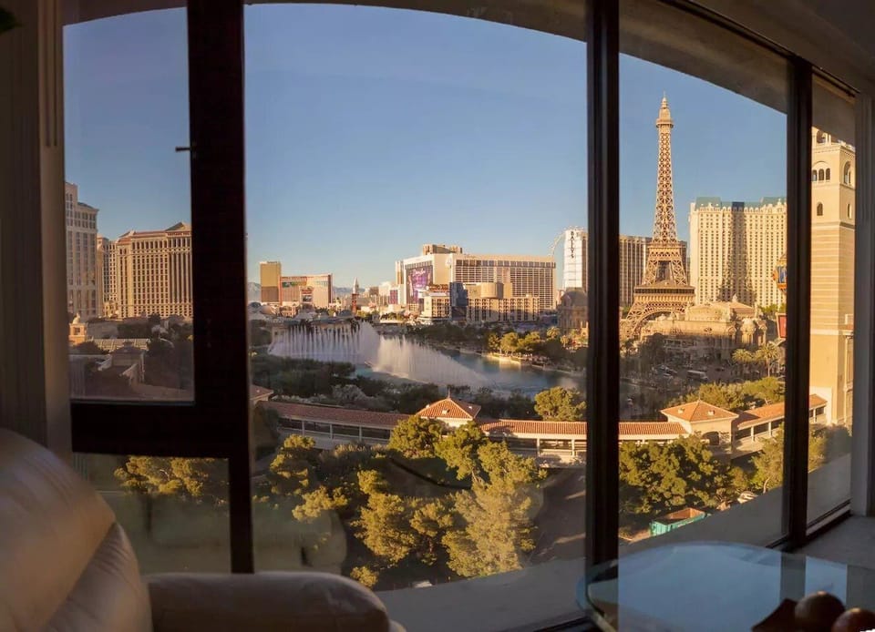 Stunning view of the Bellagio Fountains and Las Vegas Strip