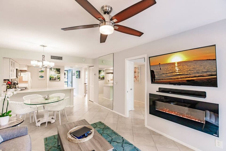 The fireplace can be turned on without the heat while you watch cable TV or stream your favorite shows.