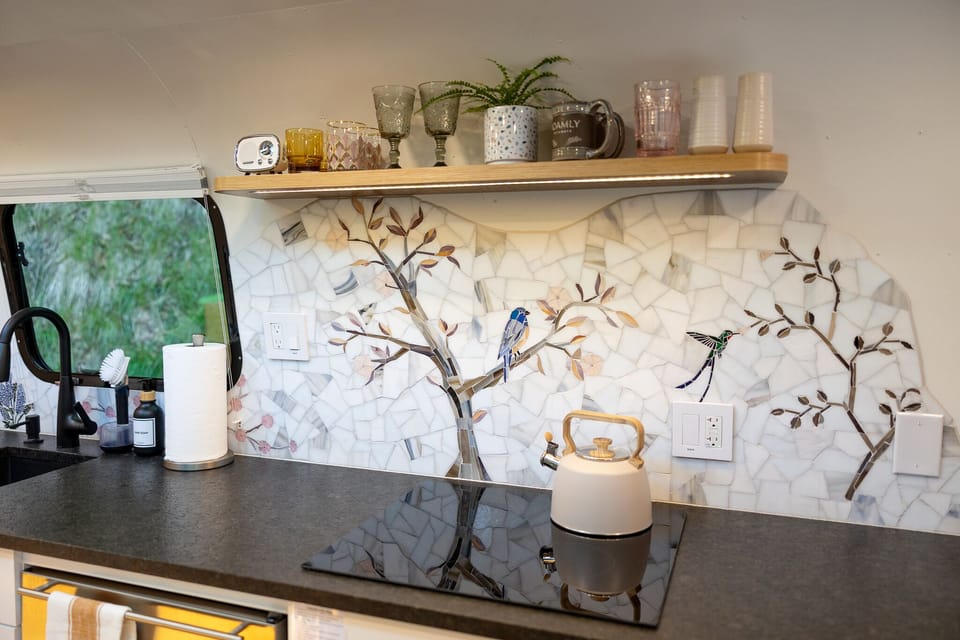 Custom glass mosaic backsplash. 