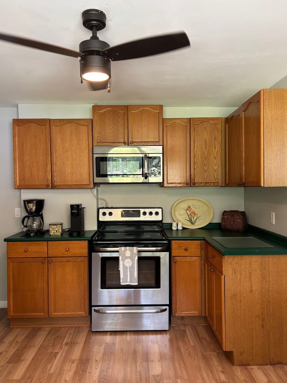 Enjoy the kitchen and our coffee bar with coffee maker and Keurig.