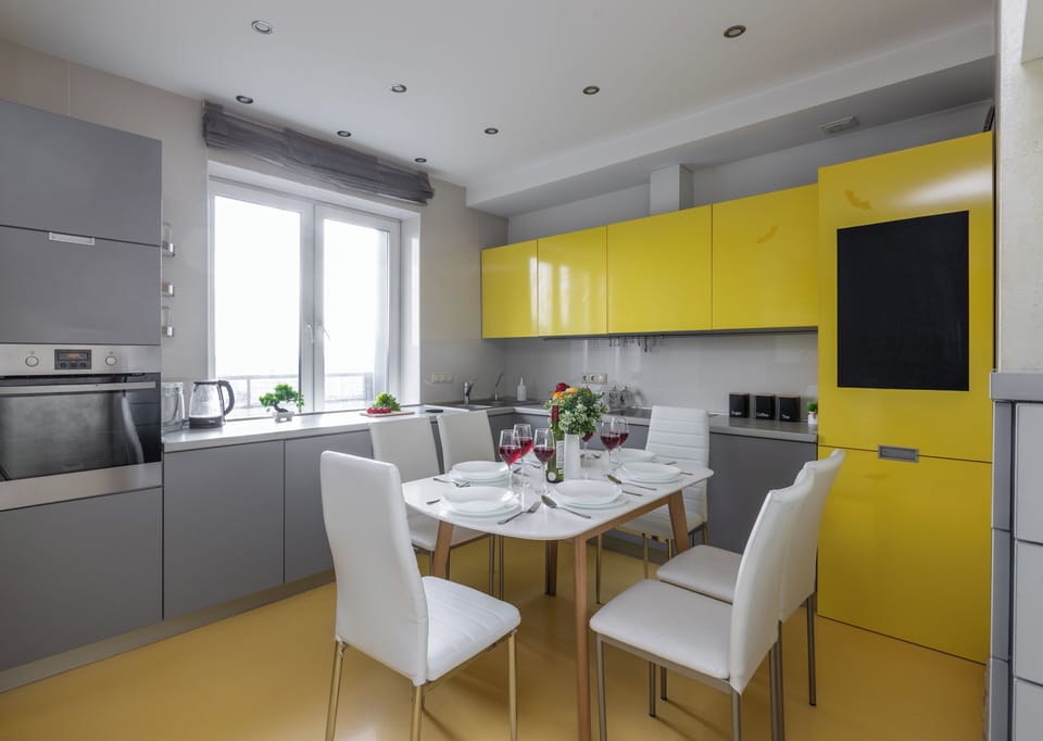 Comfort Apartment | Private kitchen | Full-size fridge, microwave, oven, stovetop