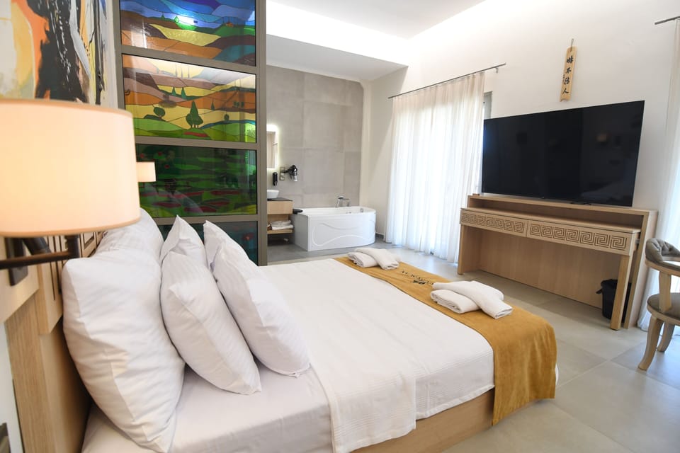 Deluxe Double Room, Pool View | Premium bedding, down comforters, minibar, in-room safe
