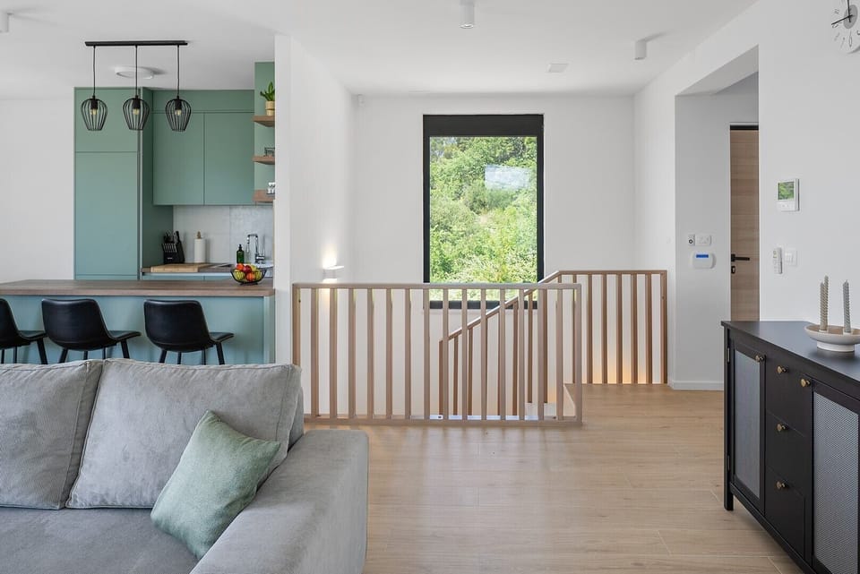 The kitchen island has all the amenities a modern guest needs.