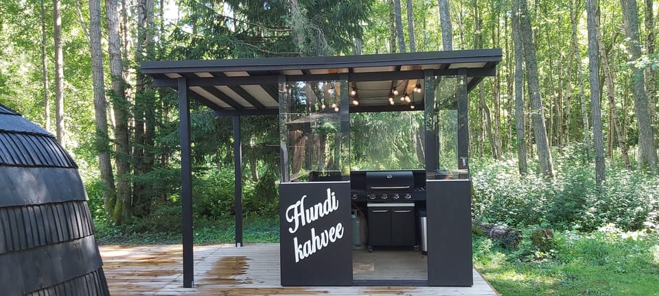 BBQ area with a gas grill and hot water
