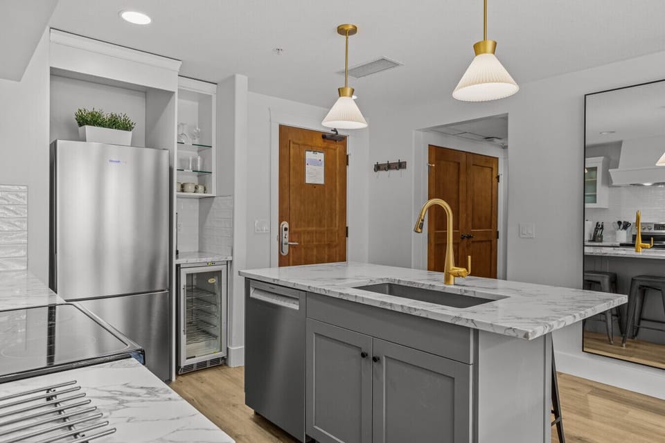 Pendant lighting and polished finishes