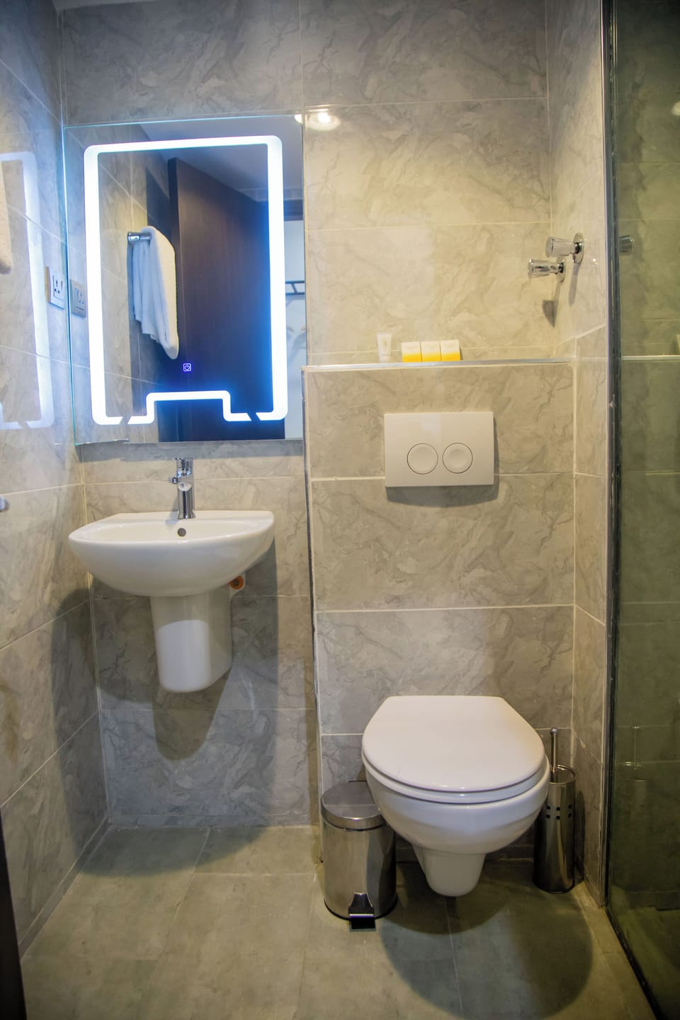Shower, free toiletries, towels, soap