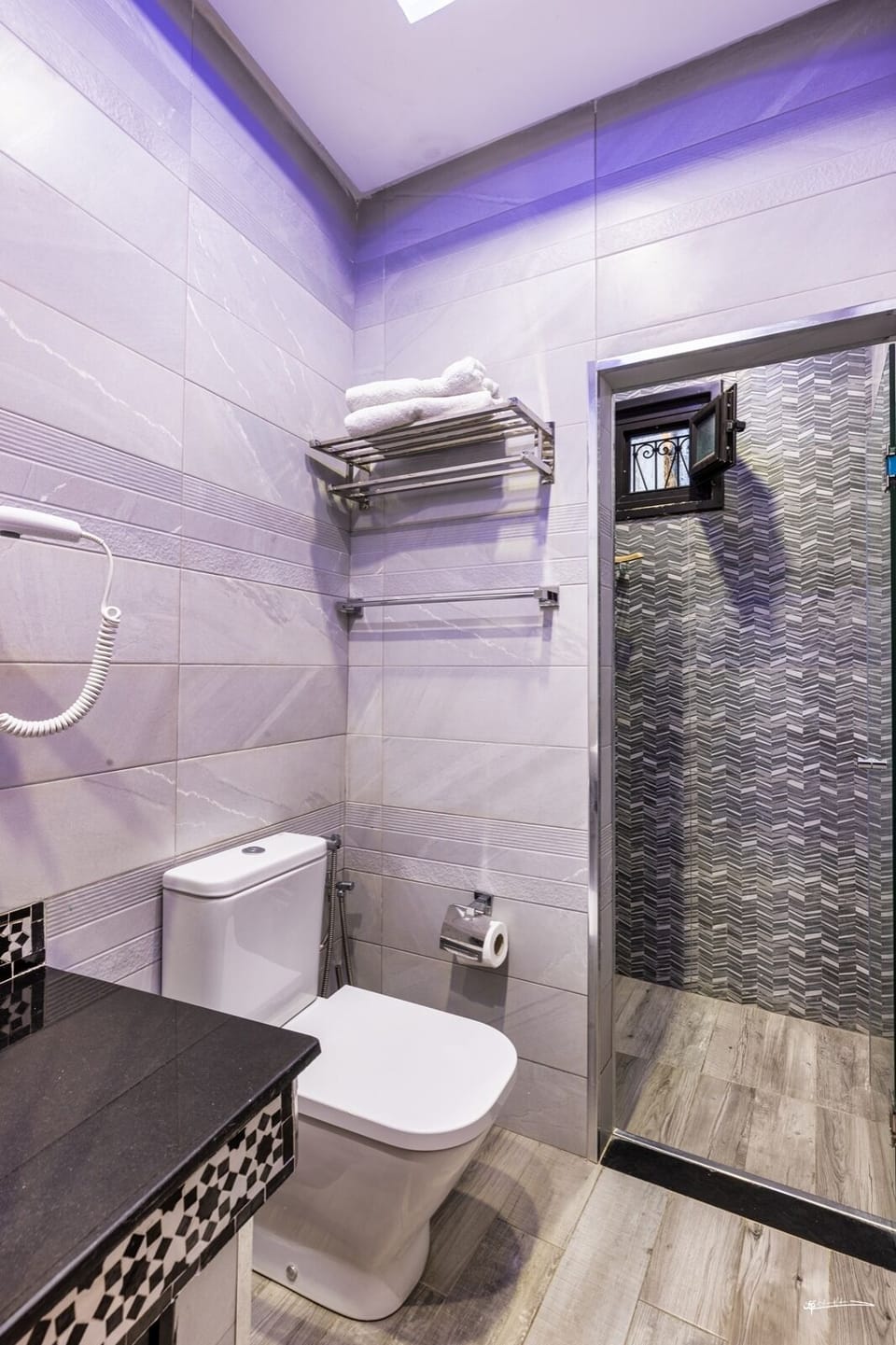 Bathroom | Shower, hair dryer, towels, soap
