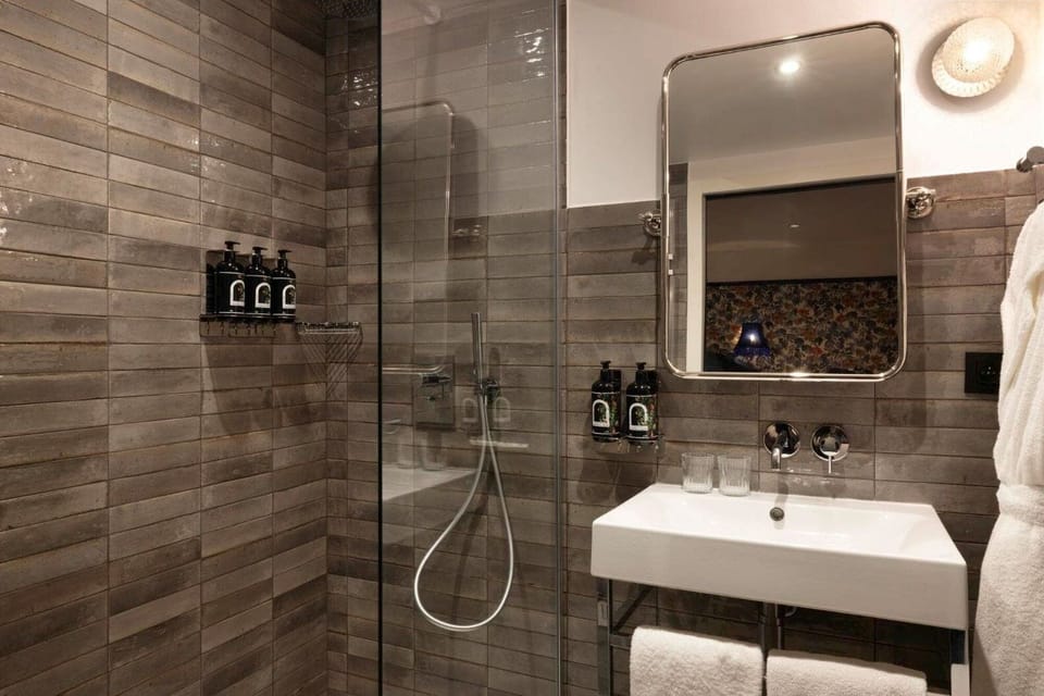 Shower, hair dryer, bathrobes, towels