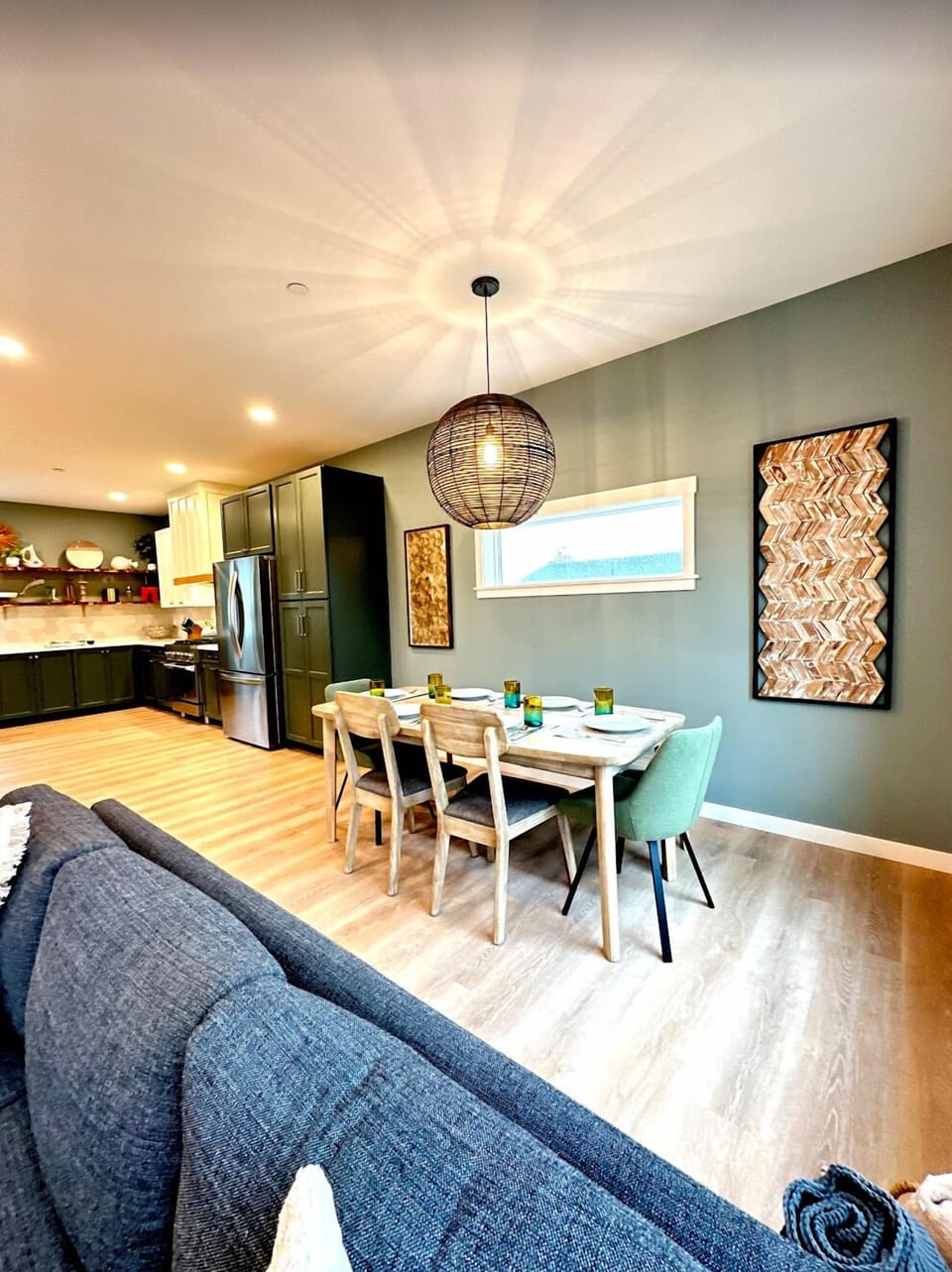 Dining table for 6 centrally located to all activities in the house.  
