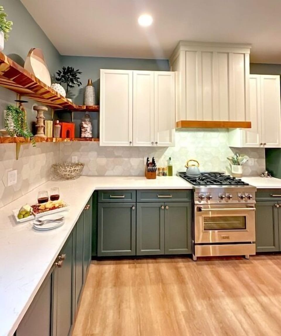 Open-concept kitchen with full amenities and appliances.