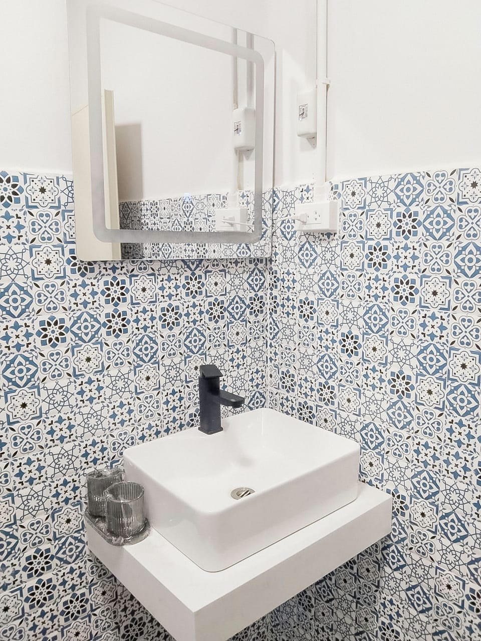 Shower, hydromassage showerhead, hair dryer, bathrobes