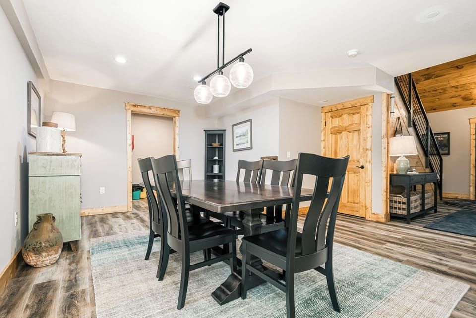 The dining table has seating for 6.