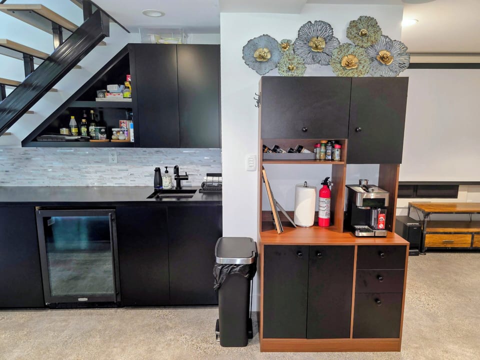 kitchenette with full size fridge and more
