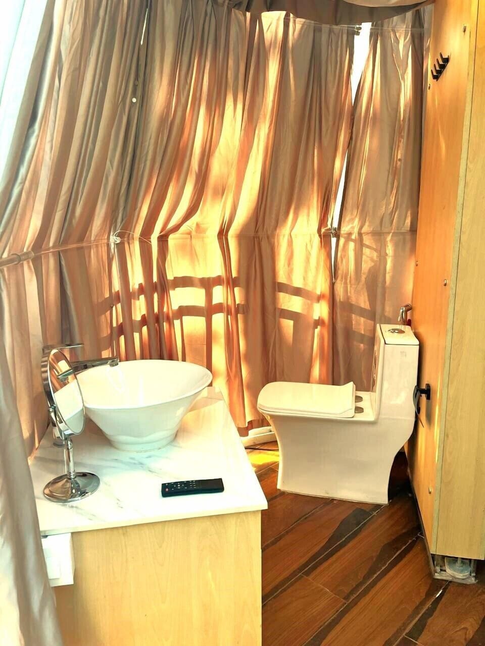 Shower, rainfall showerhead, designer toiletries, hair dryer
