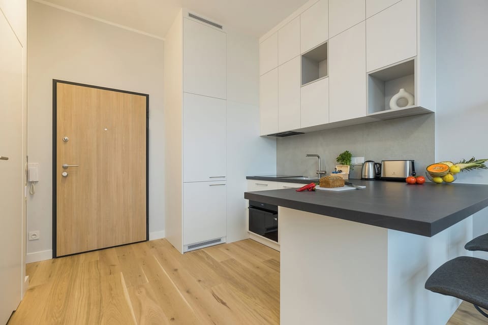 Deluxe Apartment | Private kitchen | Full-size fridge, microwave, oven, stovetop