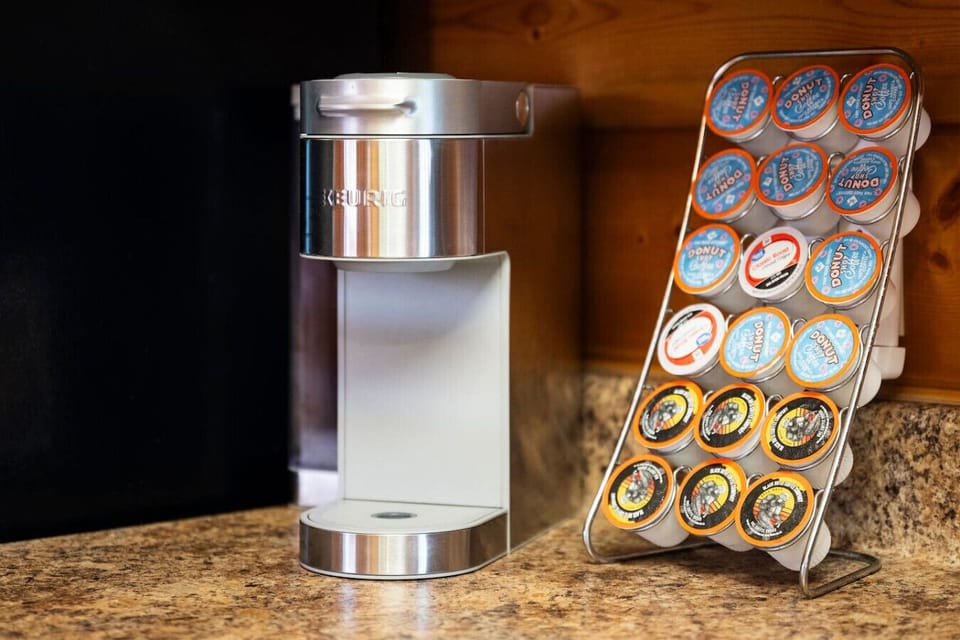 A Keurig is also provided along with a starter set of K-cups.