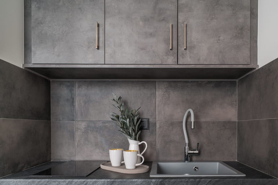 Fridge, microwave, stovetop, espresso maker
