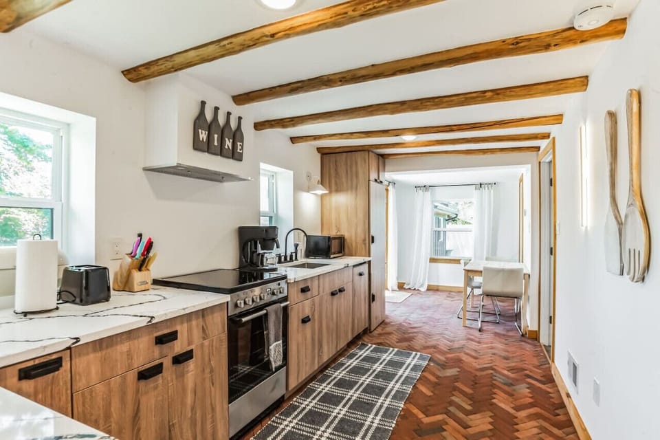 Unique brick floor in kitchen
