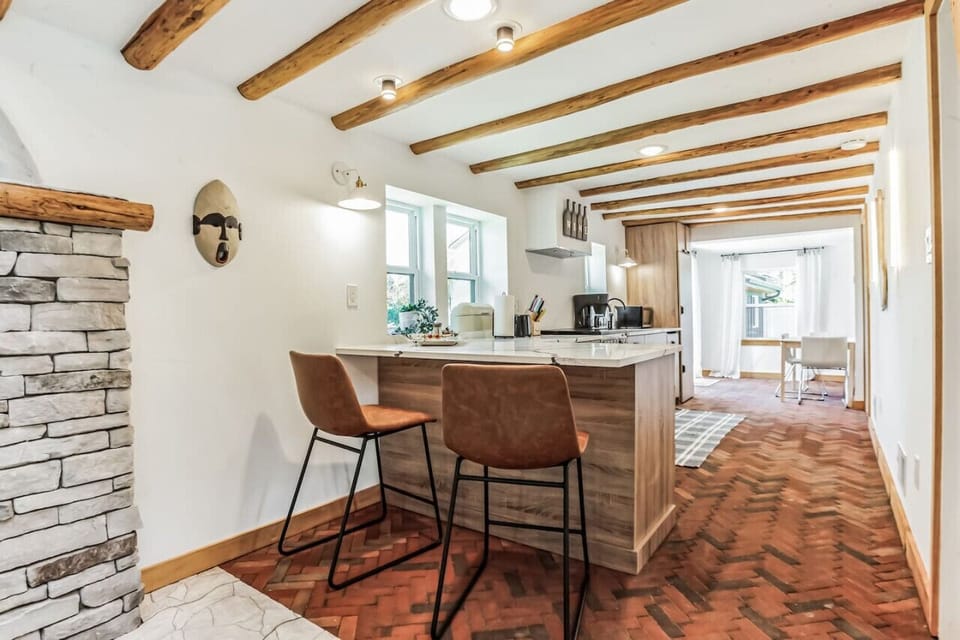 Unique brick floor in kitchen