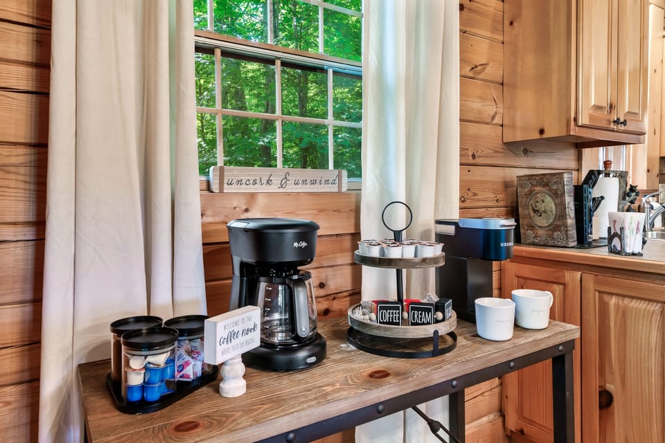 Enjoy our fully stocked coffee bar, perfect for your early mornings!