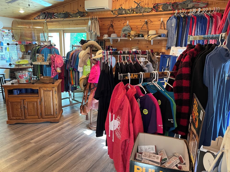 Camp Store

If you forget a necessity in a fever to get on the road, check out the camp store.  We have the basics, tooth brushes, tooth paste, bug spray and more.  If you need a t-shirt, sweatshirt, or coffee mug, we a few different items to choose from!  We have have fun items for the kids!  