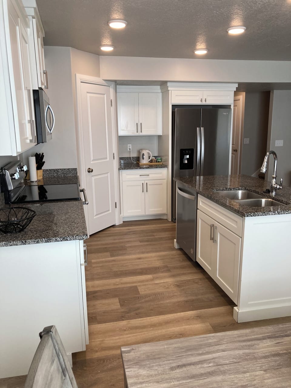 large fridge, pantry and coffee/tea station