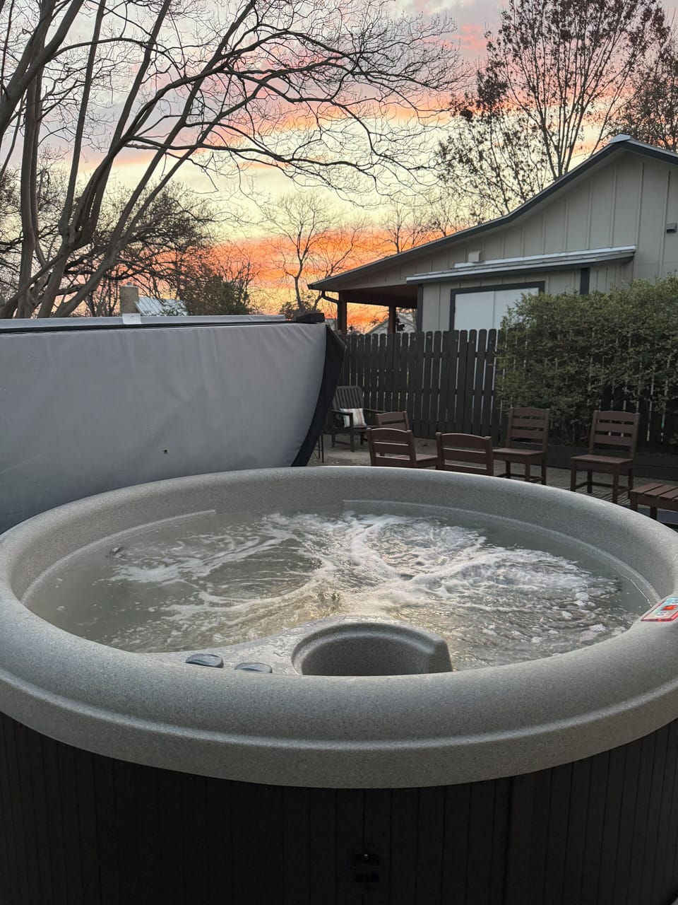 Soak inside the wine barrel shaped hot tub