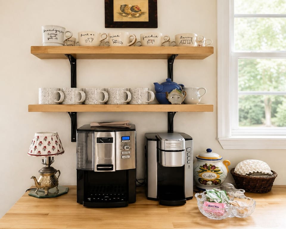 Enjoy a stocked coffee bar & a fridge filled with filtered water & Topo Chicos.