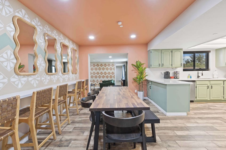 The dining area is social and comfortably accommodate the entire group.