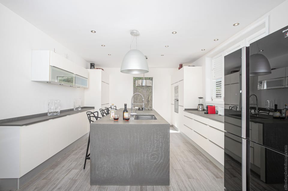 Luxury Villa, Sea View | Private kitchen | Full-size fridge, microwave, oven, stovetop