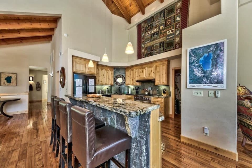 Fully equipped kitchen, with bakeware, cookware, and dinnerware inventoried and restocked periodically for a holiday meal