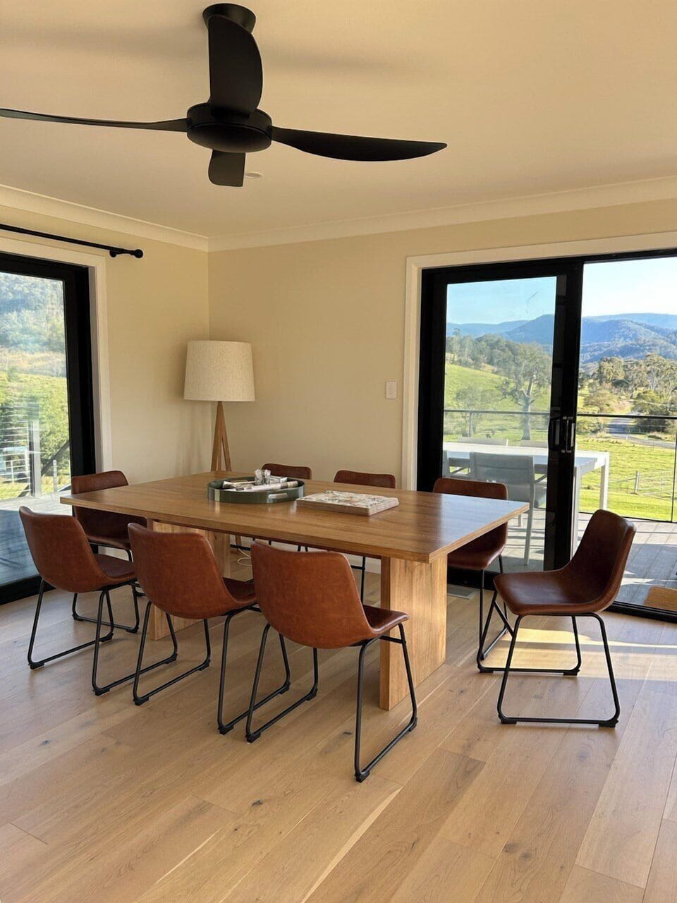 Indoor dining overlooking views of the Williams River valley 