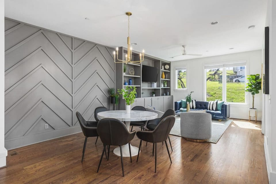 Share a meal at the dining table with seating for six.