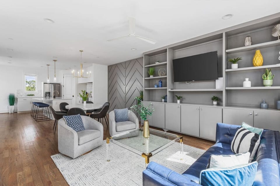 Spacious open floor plan with full living, dining, and kitchen areas so that everyone can convene and relax. Smart TV with all the streaming apps in the living room.
