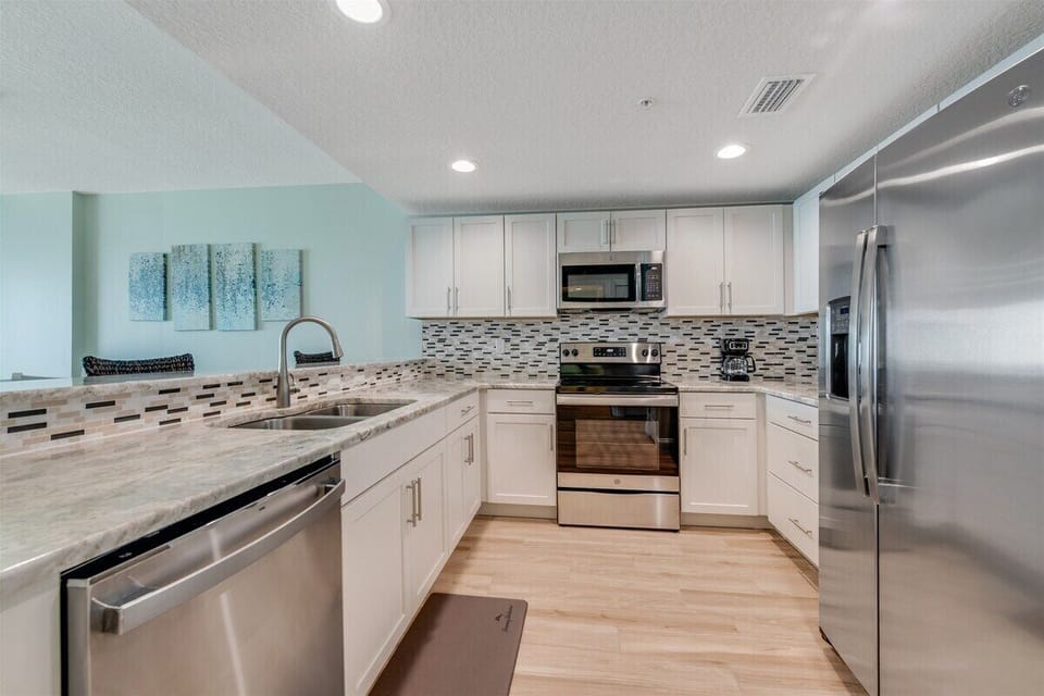 Stainless steel appliances in the kitchen