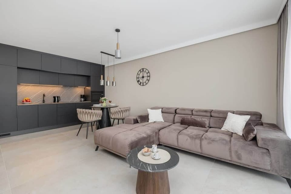 The elegant living room perfect for both relaxation and entertainment.
