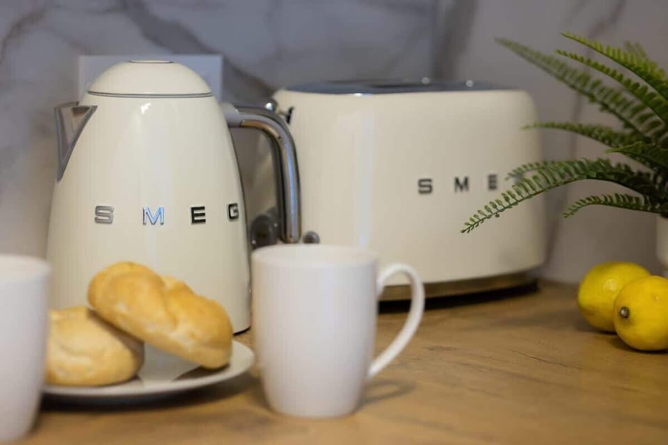 The fully equipped kitchenette includes everything you need for a home-cooked meal.