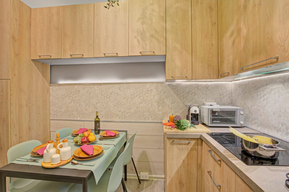 Family Apartment, Multiple Bedrooms, Mountainside (PineHome & Garden - Total Relax) | Private kitchen | Fridge, oven, stovetop, coffee/tea maker