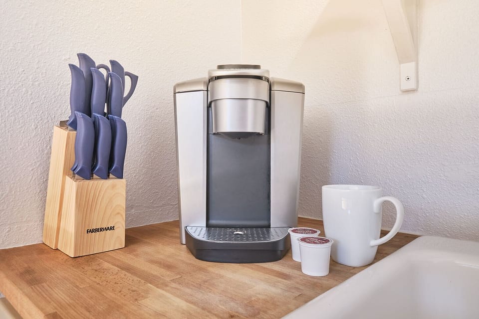 We provide k-cups for your first morning with us