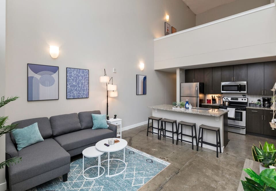 Living area and kitchen
