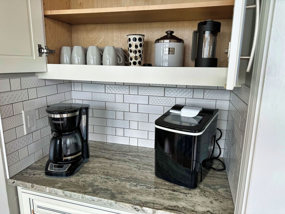 Coffee station in the main floor kitchen.
