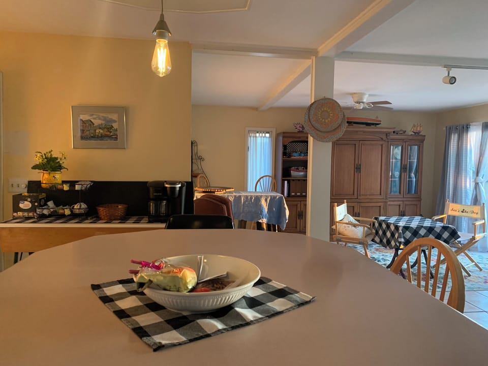 Kitchen looking into dining area
