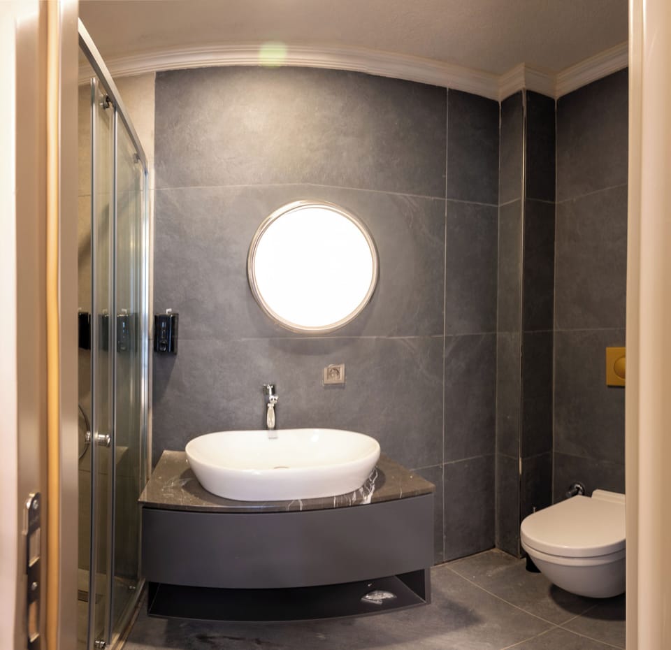 Shower, hydromassage showerhead, hair dryer, slippers