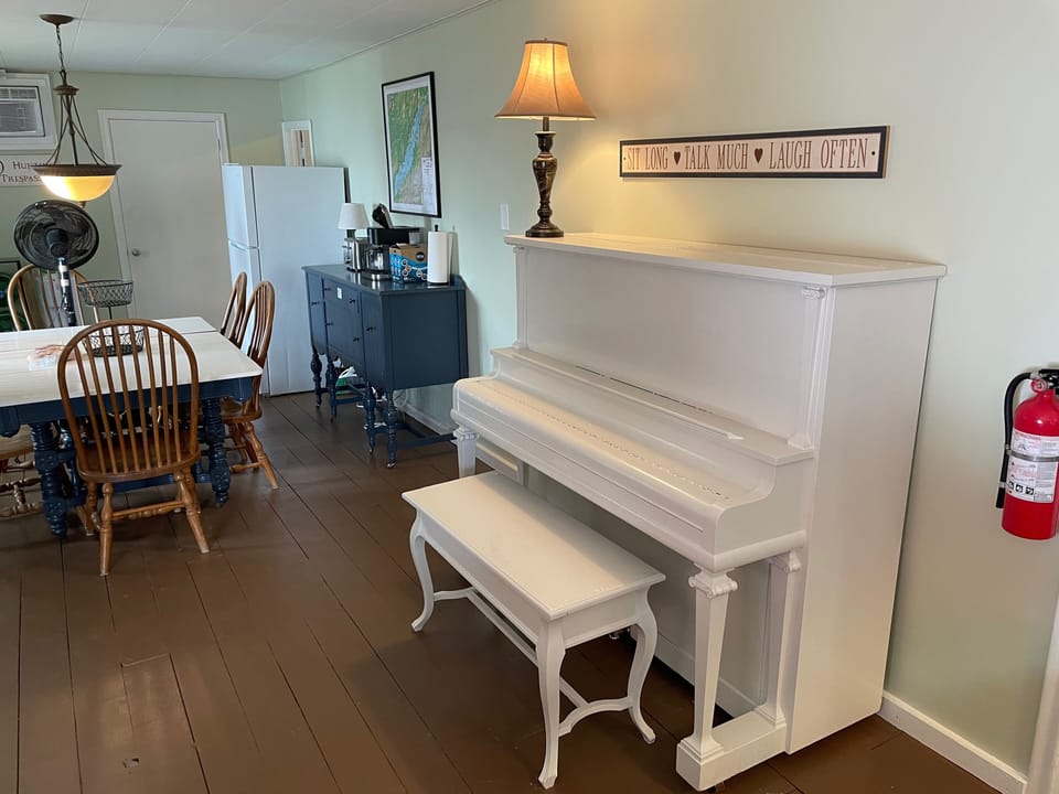 The piano is a bit out of tune but lots of fun for everyone!