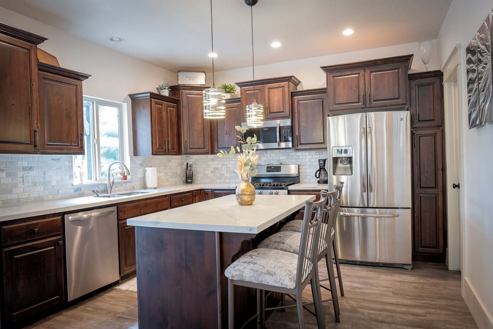 The kitchen is always fully stocked to prep any meal. 
